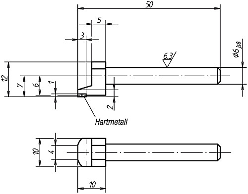 Norelem 33035-06050 TASTBOLZEN FÜR FESTANSCHLAG, FLACH, ABGESETZT - Norelem 33035 Tastbolzen fuer Festanschlag flach abgesetzt