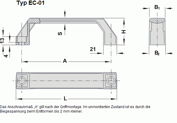Leschhorn 01421-117 Bügelgriffe, Economy Kunststoff für Zylinderschrauben d 8,5mm, A 117,   Polyamid schwarz - LE 01421 EC-01 ECONOMY Kunststoff Buegelgriffe - Massblatt