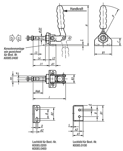 Kipp K0085.0100 SCHUBSTANGENSPANNER, MIT KONSOLE, P=100 daN - KIPP K0085 Schubstangenspanner mit Konsole