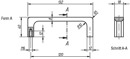 Kipp K0213.12001 GERÄTEGRIFF FORM A, A=120, M6, SCHWARZ ELOXIERT - KIPP K0213-A Geraetegriffe - Form A