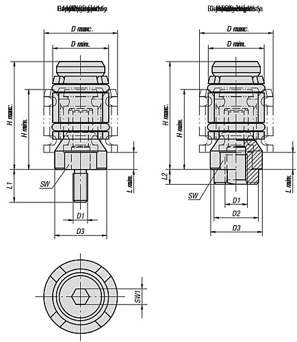 Kipp K0312.06 FEDERNDES DRUCKSTÜCK  M6, KUGEL EDELSTAHL, HÜLSE KUNSTSTOFF - KIPP K0312 Federnde Druckstuecke mit Schlitz und K