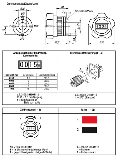 Norelem 21952-10001311 STELLKNOPF MIT POSITIONSANZEIGER, DIGITALANZEIGE - Norelem 21952 Stellknoepfe mit Positionsanzeiger Digitalanzeige