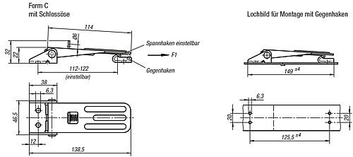 Kipp K0048.3631391 SPANNVERSCHLUSS EINSTELLBAR, FORM C, STAHL - KIPP K0048-SVC Spannverschluesse einstellbar Anschr