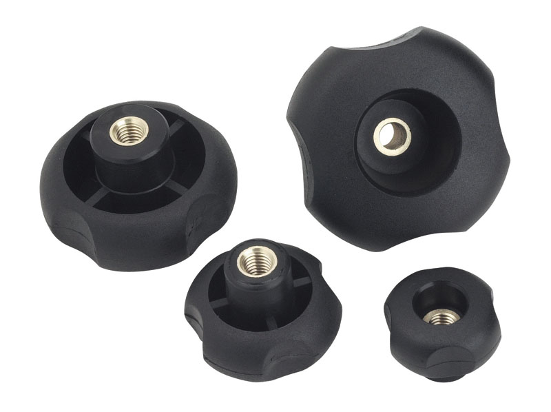 Leschhorn G731 Kreuzgriffe  D 21; d 11; Gewinde d1 M04; Kunststoff PA, schwarz - LE G731 Kreuzgriffe - Gewindebuchse Messing-EcoLine-Abbildung