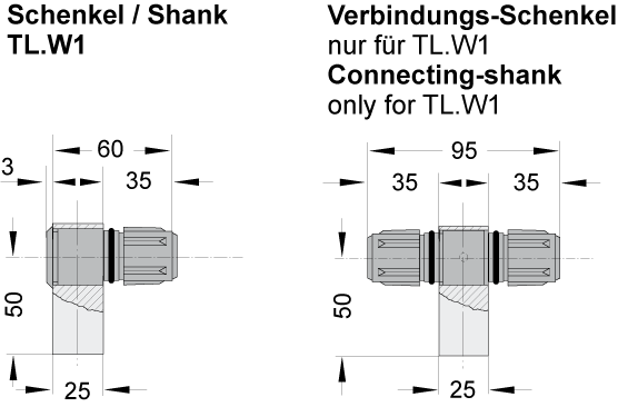 Leschhorn TL.W1-30.RR25.11    Griffschenkel einzeln rechts, rückseitig - Leschhorn TL-W1 Rohrgriffserie -Technical Line- - Zeichnung mit Schenkel und Verbindungs-Schenkel