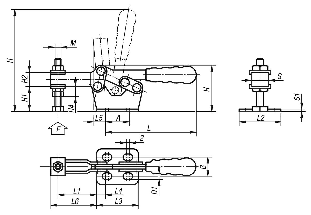 Norelem 05120-10 SCHNELLSPANNER HORIZONTAL, MIT WAAGRECHTEM FUSS, M10X70 - NLM 05120 Schnellspanner horizontal  mit waagrechtem Fuss - Massblatt