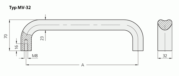 Leschhorn MV-22.140.01   massiver Aluminium Bügelgriffe 22 mm A 140,  natur eloxiert - LE MV massive Aluminium Buegelgriffe - Massblatt Typ MV-32
