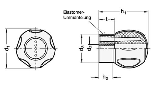Ganter 675-43-M10 SOFTLINE KUGELGRIFF, SCHWARZGRAU - GN 675 Softline Kugelgriffe - Kunststoff-Skizze