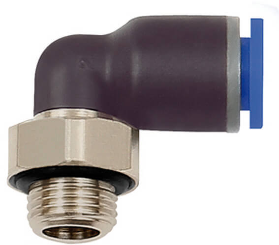 RIEGLER 125.014-4 L-Steckverschraubung »Blaue Serie«, drehbar, G 1/4 außen, Ø 4 mm - LE71512 125-018-4 L Steckverschraubung - drehbar - Aussengewinde zylindrisch mit O Ring -NBR-