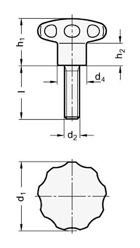 Ganter 5335-40-M8-16 Edelstahl Sterngriffschrauben - GN 5335 Edelstahl Sterngriffschrauben-Skizze