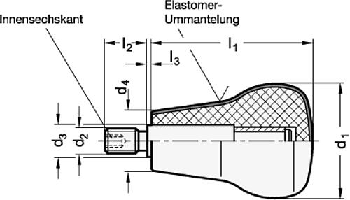 Ganter 597.1-45-47-M10 ELESA PILZGRIFF, SOFTLINE, DREHBAR - GN 597-1 Drehbare Softline Pilzgriffe - Kunststoff-Skizze
