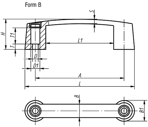 Kipp K0189.209406 BÜGELGRIFF FORM B, A=93,5, D=6,8, THERMOPLAST - KIPP K0189-B Buegelgriffe - Form B