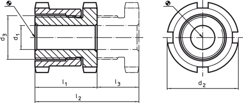 Leschhorn 12201.17,5x58 Nivellierelemente hoch, d1= 17,5, d2= 58, l1=63 Hub 23 mm, Tragfähigkeit 136,0 KN, für Schraube M16, mit Kontermutter - 12201 Nivellierelemente -TZ