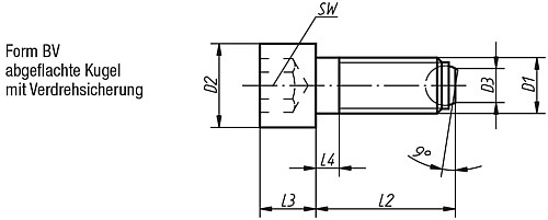Norelem 07100-40820 KUGELDRUCKSCHRAUBE FORM BV, MIT KOPF, D1=M8, L2=20 - Norelem 07100-BV Kugeldruckschrauben mit Kopf Form BV