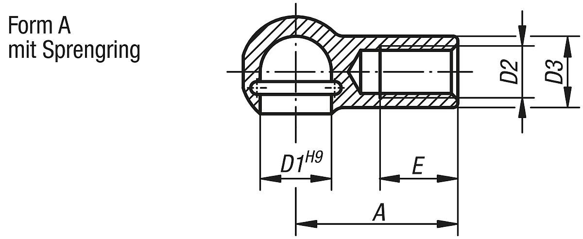 Kipp K0712.1916 KUGELPFANNE F.WINKELGELENK FORM A, D1=19H9 - Form A Kugelpfannen fuer Winkelgelenke DIN 71805 - KIPP K0712-A - Massblatt