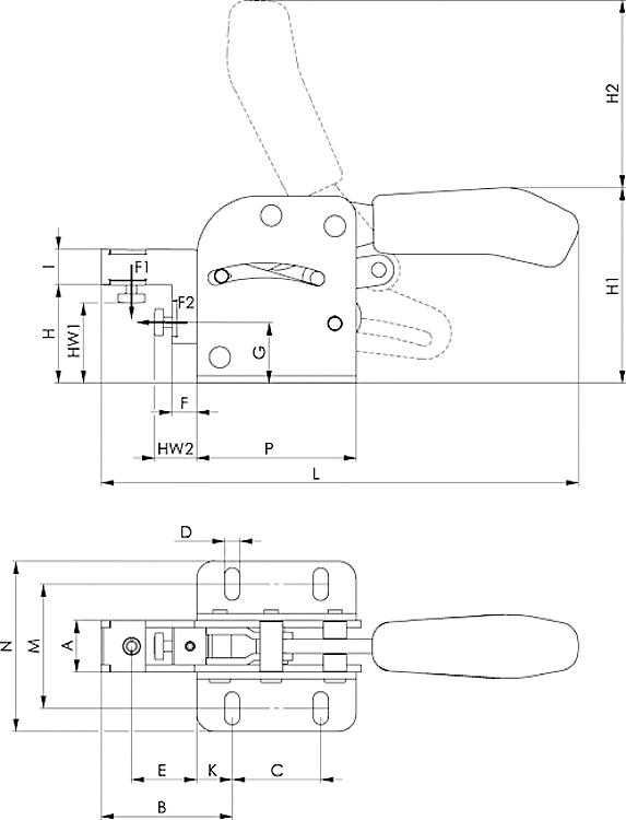 AMF 6860G-1 Kombispanner mit grünem Handgriff, Größe : 1, F1: 1,0 kN, F2: 1,0 kN - LE 6860G Kombispanner mit gruenem Handgriff-Skizze