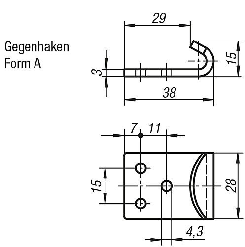 Kipp K0051.9143381 GEGENHAKEN ZU SPANNVERSCHLUSS, FORM A, STAHL - KIPP K0051-GHA Gegenhaken Form A