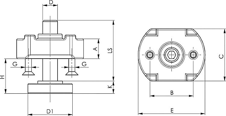 AMF 6312S-M10x39 Stützverlängerung, D x LS: M10x39, A: 10, B: 30 - LE 6312S Stuetzverlaengerung -Skizze