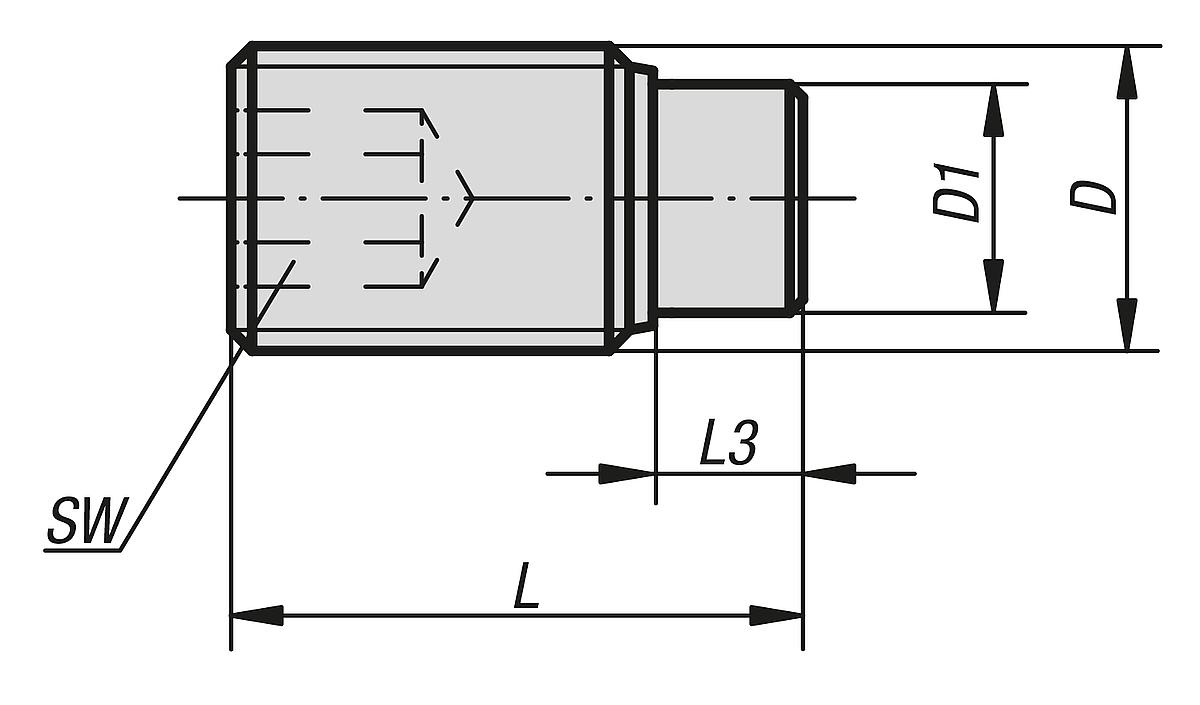 Kipp K0389.106X133 Druckschraube Güte 10.9 M6X13,3, MIT DELRINBOLZEN - K0389 Druckschrauben 10-9 mit Messingbolzen - Massblatt
