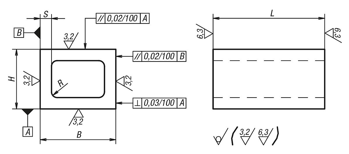 Norelem 01760-01X100 RECHTECKIGER HOHLKÖRPER GG, B=80, H=63, L=100 - NLM 01760 Rechteckige Hohlkoerper Grauguss - Massblatt