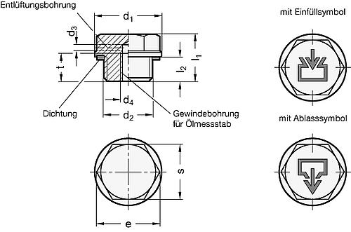 Ganter 741-19-M14X1,5-AS-2 VERSCHLUSSSCHRAUBE MIT ABLASSSYMBOL - GN 741 Verschlussschrauben mit und ohne Symbol - Aluminium - bestaendig bis 100 Grad C-Skizze
