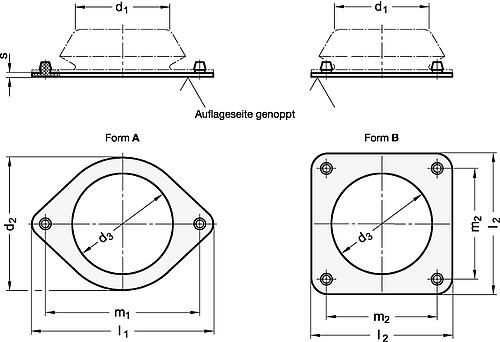 Ganter 148.2-128-A GUMMIUNTERLAGE FÜR MASCHINENFUß - GN 148-2 Gummiunterlagen fuer Maschinenfuesse GN 148-Skizze