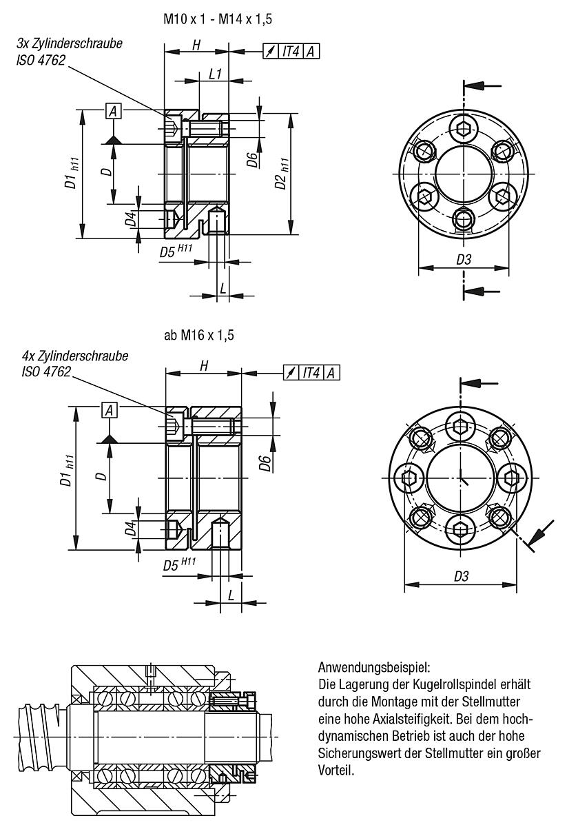 Norelem 07598-024101015 STELLMUTTER, D1=24, D=M10X1,0, - NLM Technischer Hinweis fuer Stellmuttern - Massblatt
