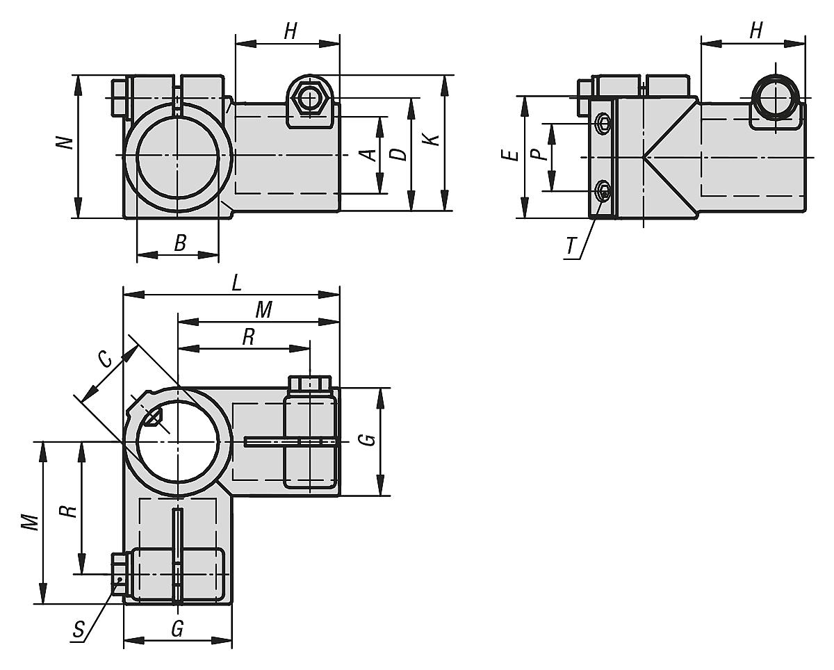 Kipp K0476.530 WINKELKLEMMSTÜCK ALUMINIUMGUSS, A=30,1, B=30,1 - K0476 Winkelklemmstuecke - Aluminium - Massblatt
