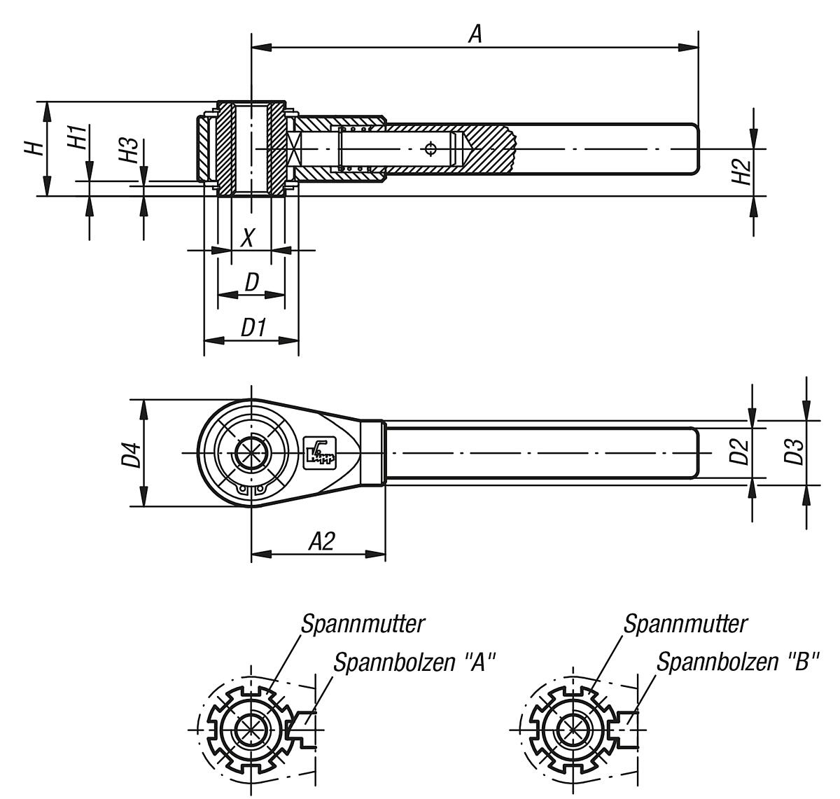 Norelem 06470-320 SPANNER GR.3  M20 - NLM 06470-IG Spanner mit Innengewinde - Massblatt