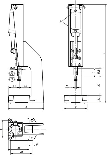 Kipp K0096.0600 KNIEHEBELPRESSE FORM A, PNEUMATIKAUSFÜHRUNG, P=600 daN - KIPP K0096 Kniehebelpressen Pneumatikausfuehrung
