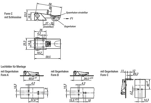 Kipp K0047.3420601 SPANNVERSCHLUSS EINSTELLBAR, FORM C, STAHL - KIPP K0047-SVC Spannverschluesse einstellbar Anschr