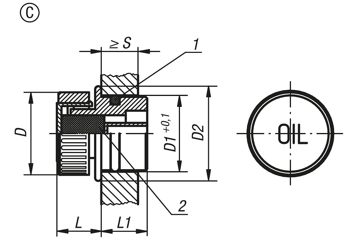 Kipp K0451.33018 EINPRESS STOPFEN, D=30, D1=18, FORM C - K0451-C Einpress Stopfen Form C - Massblatt