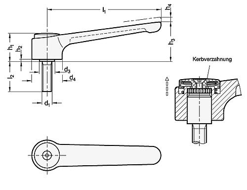 Ganter 126.1-120-M10-20-SR Verstellbare Flachspannhebel, Zink Druckguss, Schraube Edelstahl - GN 126-1 Verstellbare Flachspannhebel - Zink Druckguss - Schraube Edelstahl-Abbildung