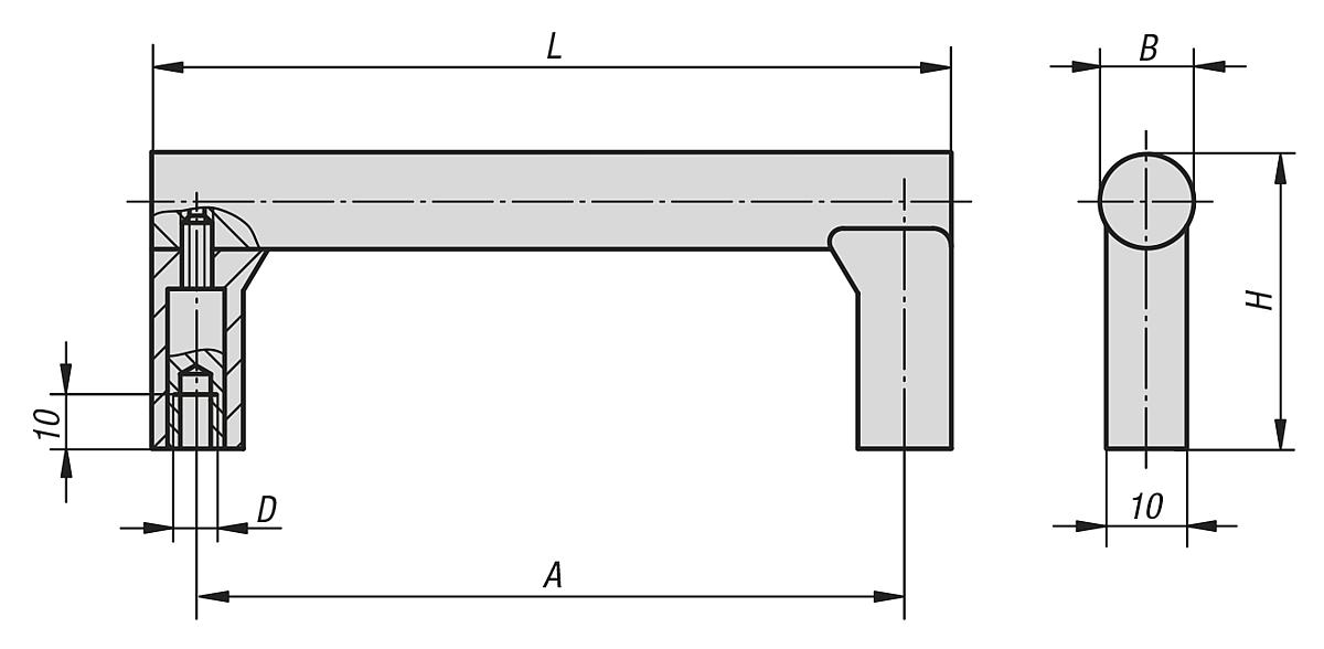 Kipp K0236.1055041 GERÄTEGRIFF, A=55, GRIFFSTEG NATURFARBEN,SCHENKEL ALUFARB. - K0236 Geraetegriffe - Massblatt