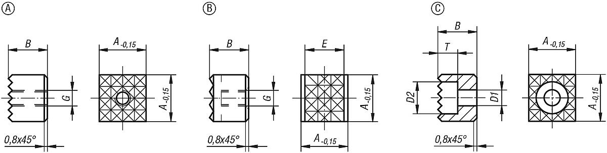 Norelem 07115-2510068 GRIPPER QUADRATISCH FORM C A=25, B=10 - NLM 07115 Grippers quadratisch - Massblatt