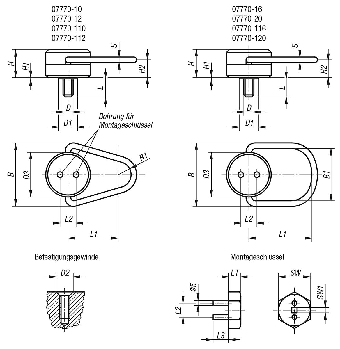 Norelem 07770-20 DREHLASTBÜGEL D=M20, - NLM 07770 Drehlastbuegel - Massblatt