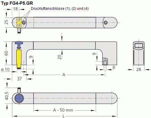 Leschhorn FG4-P5.GR300.11   Funktionsgriffe pneumatische Anwendungsbereiche 5/2 Wegeventil gerade Anschluß rechts A 300, - Leschhorn FG4-P Funktionsgriffe fuer pneumatische Anwendungsbereiche - Typ FG4-P5-GR