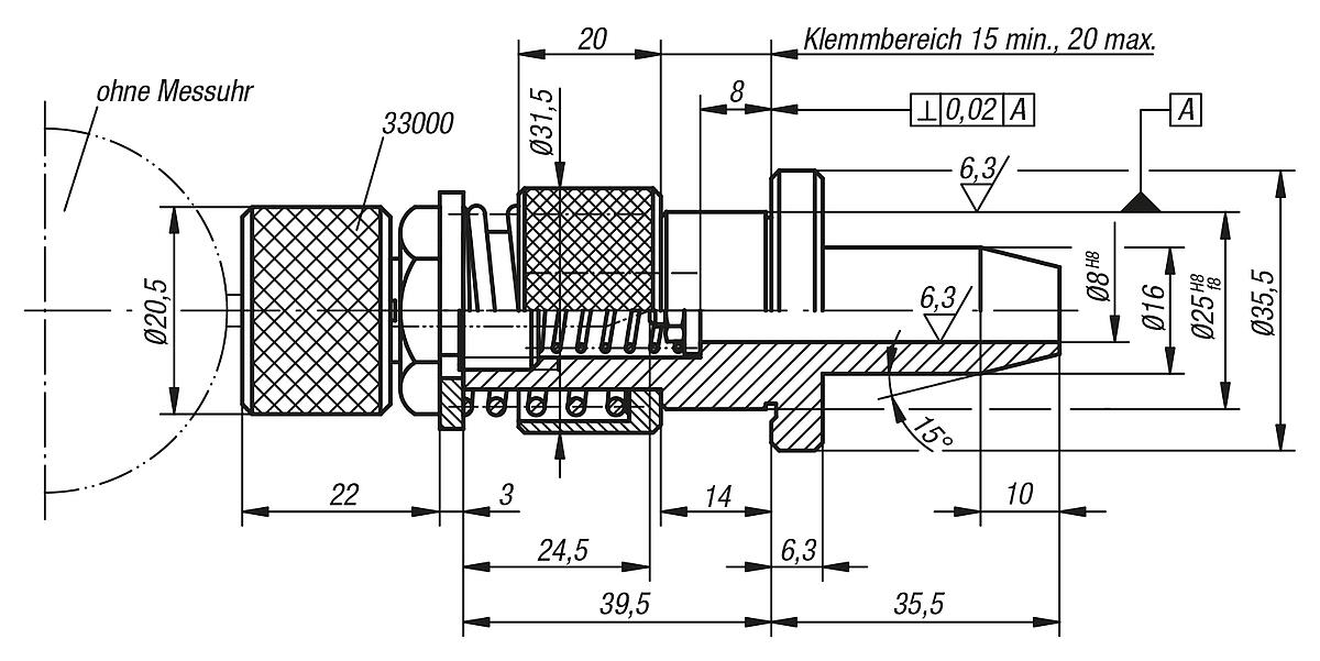 Norelem 33010-08025 GLEITBARER MESSUHREN , HALTER - NLM 33010 Messuhrenhalter gleitbar - Massblatt