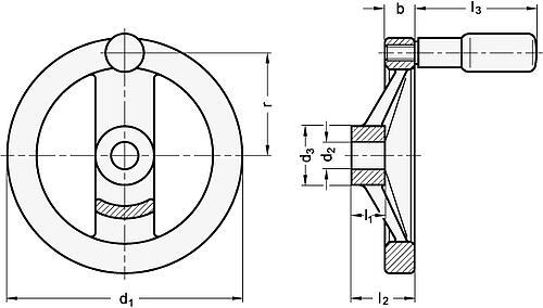 Ganter 324-200-B20-R HANDRAD, MATTSCHWARZ BESCHICHTET (D4) - GN 324 Speichenhandraeder - schwarz - kunststoffbeschichtet-Abbildung