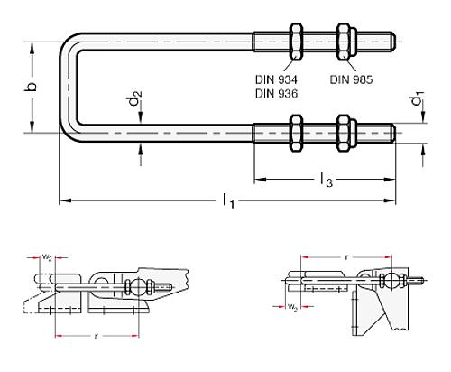 Ganter 951.1-M6-32-130-ST ZUGBÜGEL FÜR VERSCHLUSS SPANNER - GN 951-1 Edelstahl Zugbuegel-Skizze