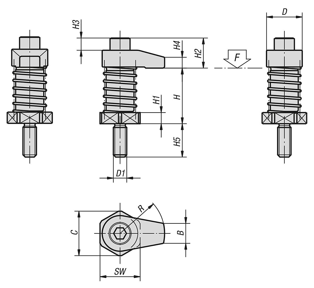 Kipp K0015.16150 SPANNHAKEN MIT BUND  M16 - K0015 Spannhaken mit Bund - Massblatt