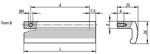 Kipp K0232.20301 LEISTENPROFILGRIFF, FORM B, A=30, NATURFARBEN ELOXIERT - KIPP K0232-B Leistenprofilgriffe - Form B