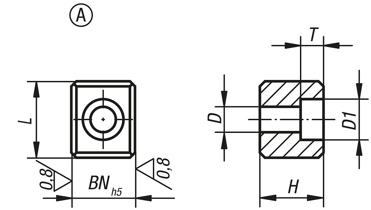 Norelem 03290-02 MITNEHMERSTEIN A, K=19,5 B=15,9 H=16 - NLM 03290-A Mitnehmersteine DIN 2079 Form A - Massblatt