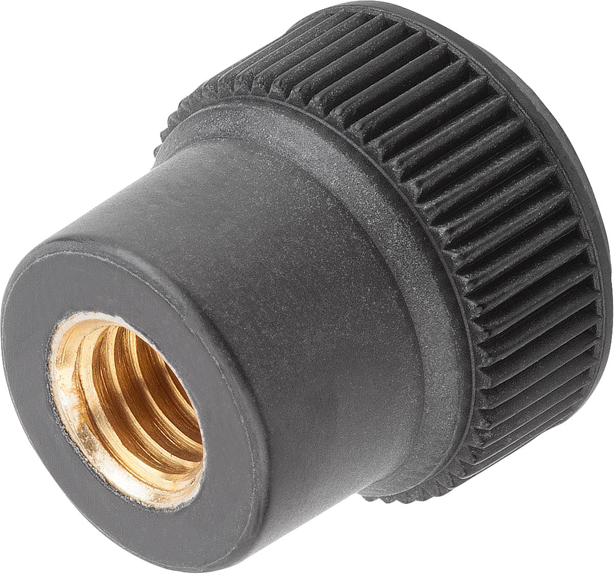 Kipp K0142.11506 RÄNDELKNOPF, D1=15 D=M06, H=15,5, DUROPLAST SCHWARZ, KOMP:MESSING - K0142-11506 RAENDELKNOPF - D1 15 D M06 - H 15-5 - DUROPLAST SCHWARZ - KOMP MESSING