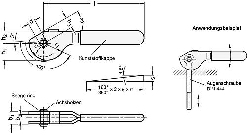 Ganter 917-10-17 HEBEL MIT SPIRALEXZENTER - GN 917 Hebel mit Spiralexzenter - Stahl-Skizze