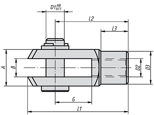 Leschhorn Gabelgelenk DIN 71751 Stahl mit Splintbolzen, blank, Rechtsgewinde M10x1,25, Größe 10x40-00 - KIPP K0733 Gabelgelenke DIN 71751