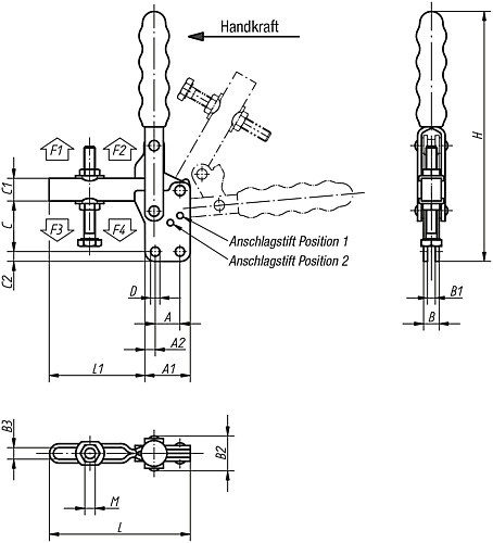 Kipp K0055.0075 SCHNELLSPANNER VERTIKAL, MIT SENKRECHTEM FUSS, P=75 daN - KIPP K0055 Schnellspanner vertikal mit senkrechte