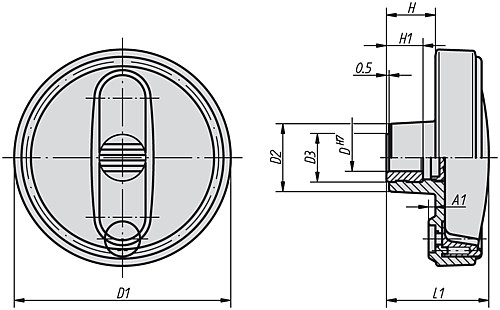 Norelem 06262-312516 NOVO.GRIP HANDRAD OHNE GRIFF, GR.3, D1=125, D=16H7 - Norelem 06262 Handraeder