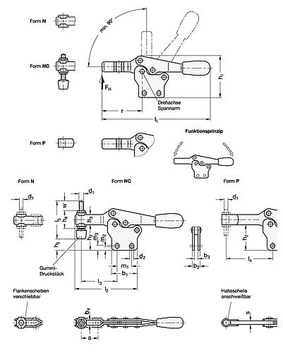Ganter 820.1-130-N Schnellspanner, Spannhebel horizontal, mit senkrechtem Fuß - GN 820-1 Schnellspanner - Spannhebel horizontal - mit senkrechtem Fuss-Skizze