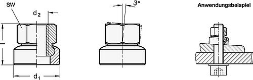 Ganter 346-16-M8 GELENKDRUCKSTÜCK MIT INNENGEWINDE - GN 347 Sechskantmuttern mit Kugelpfanne-Skizze